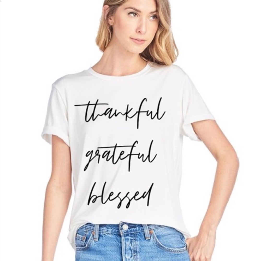 SALE Ivory Thankful Grateful Blessed Graphic Top